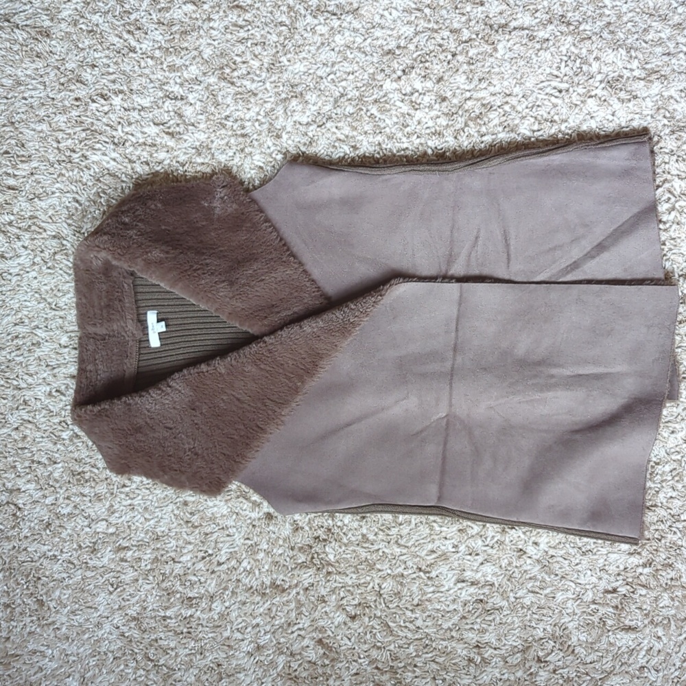 Faux fur knit back hip length vest
